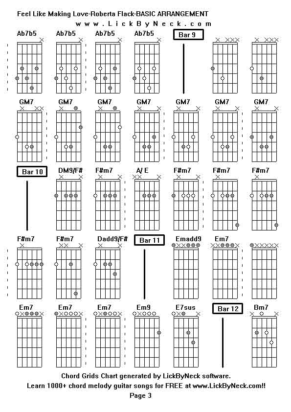 Chord Grids Chart of chord melody fingerstyle guitar song-Feel Like Making Love-Roberta Flack-BASIC ARRANGEMENT,generated by LickByNeck software.